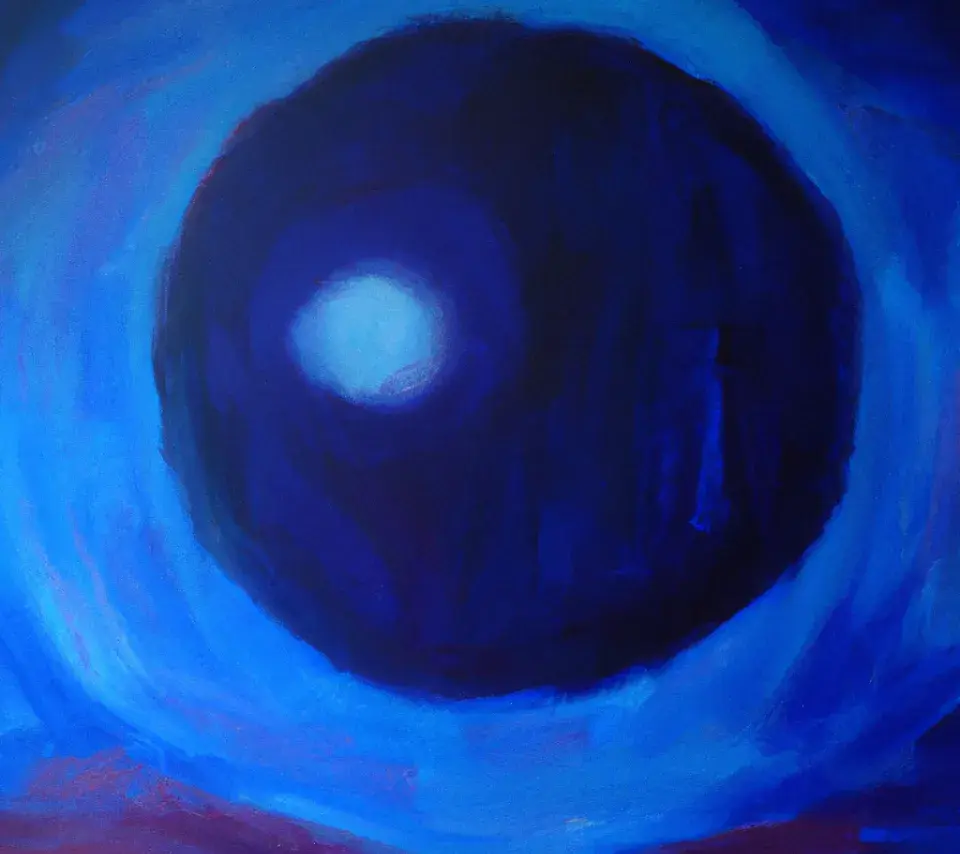 Peinture bleue représentant une intelligence artificielle créant quelque chose sur la planète Mars