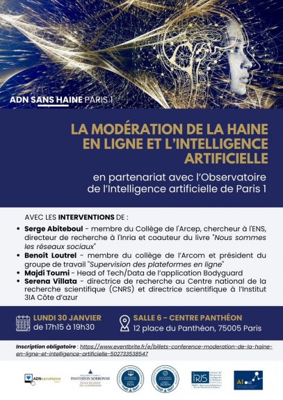 Affiche de la conférence du 30 janvier sur la modération de la haine en ligne et IA