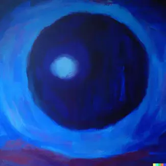 Peinture bleue représentant une intelligence artificielle créant quelque chose sur la planète Mars